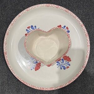 Heart Center Ceramic Serving Plate with Pink Border